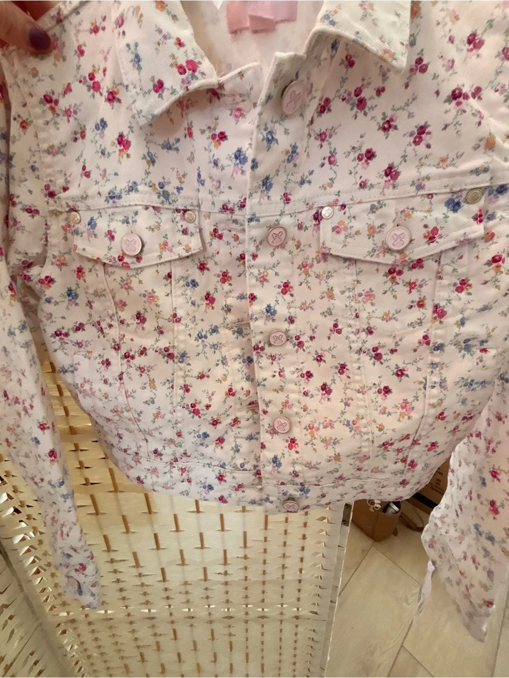LoveShackFancy Pink Floral Jean Jacket